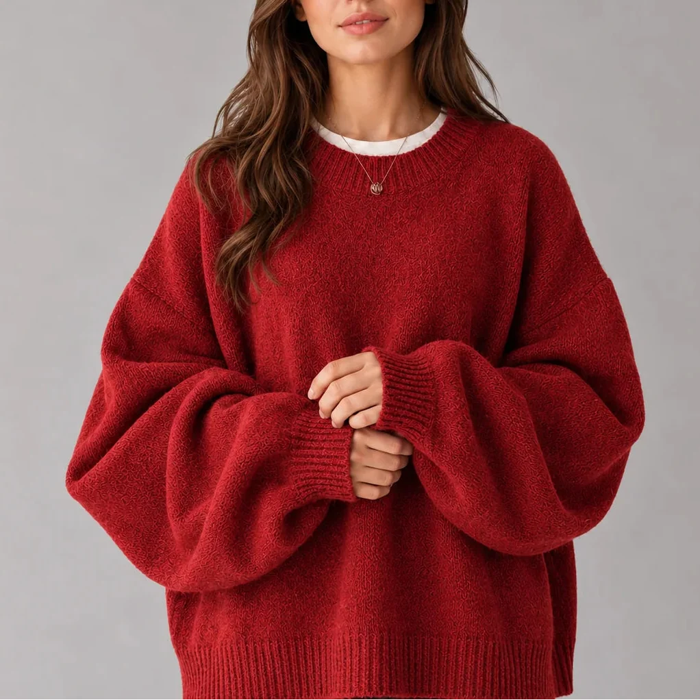 Balloon Sleeve Crew Neck Sweater