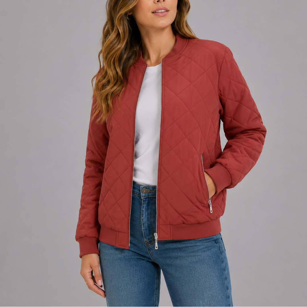 Diamond-Quilted Bomber Jacket