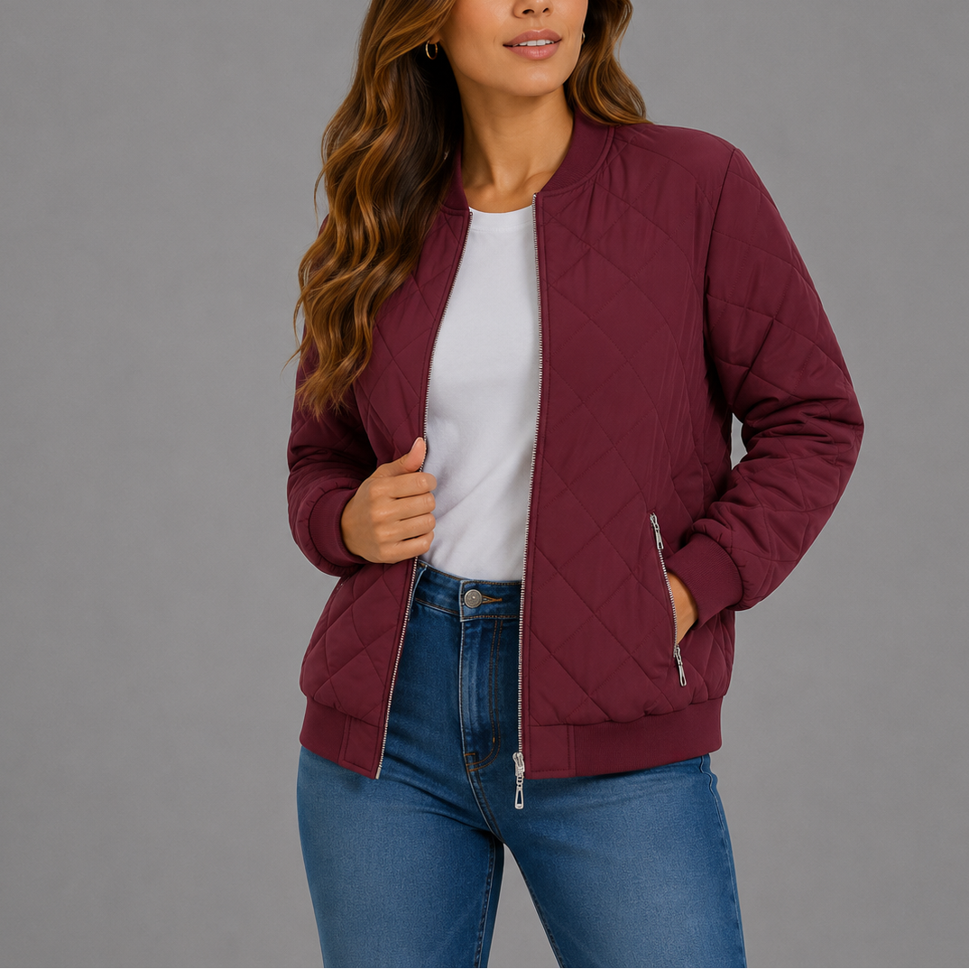 Diamond-Quilted Bomber Jacket