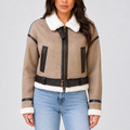 Cropped Aviator Jacket with Teddy Trim