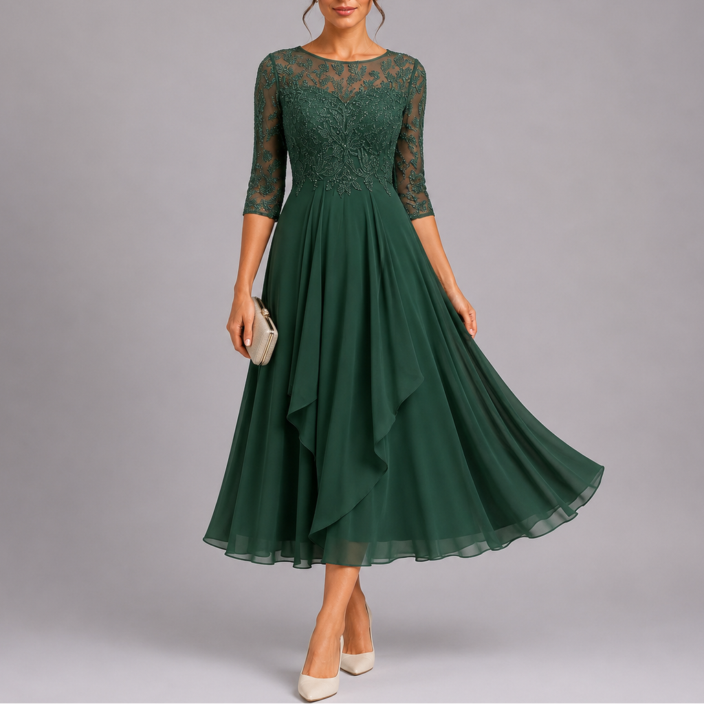 Embroidered Lace Midi Dress