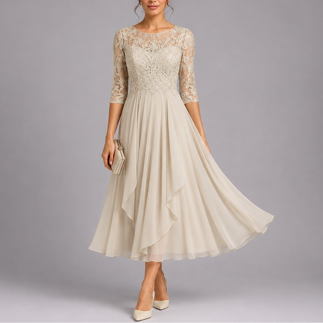 Embroidered Lace Midi Dress