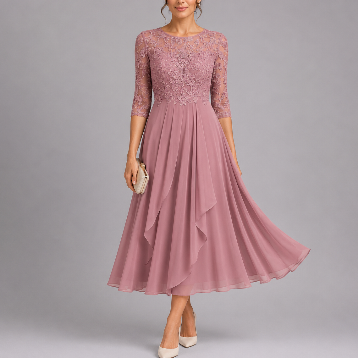 Embroidered Lace Midi Dress