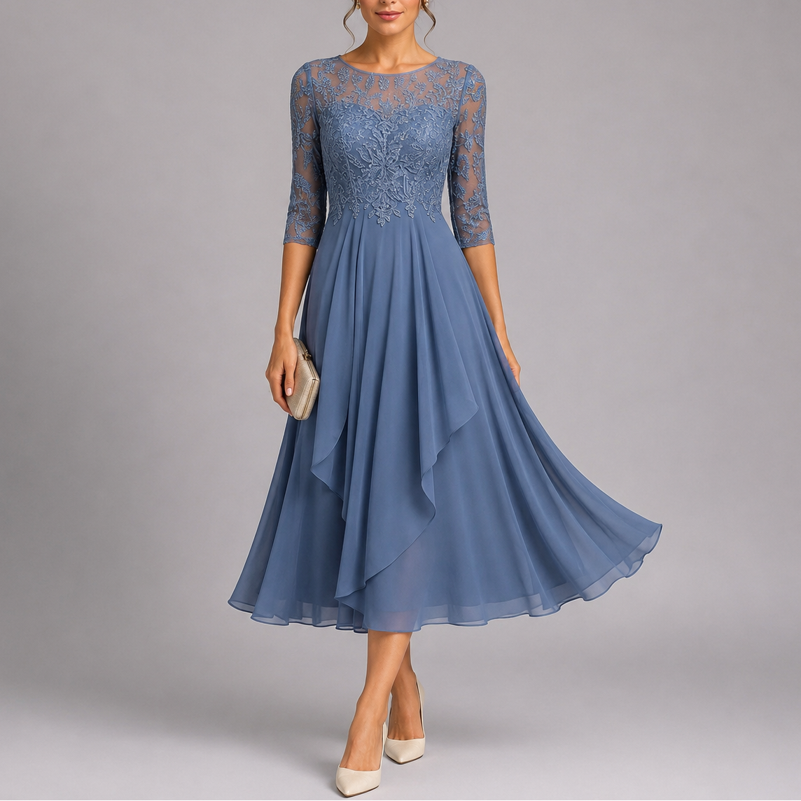 Embroidered Lace Midi Dress