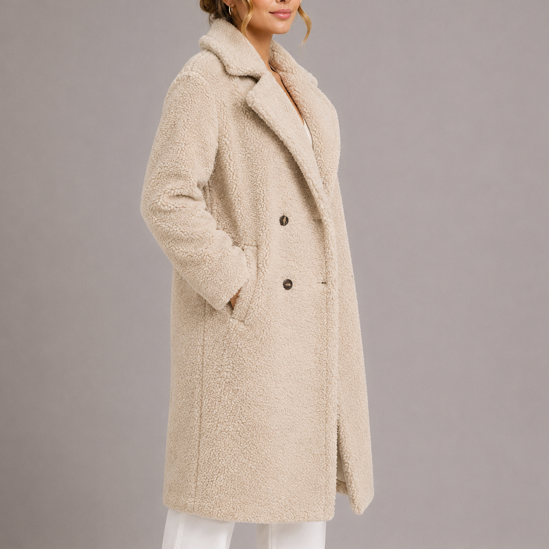 Long Double-Breasted Teddy Coat