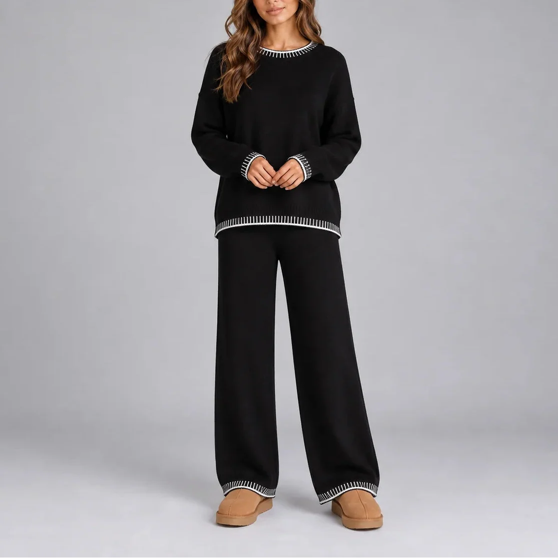 Contrast-Trim Knit Lounge Set