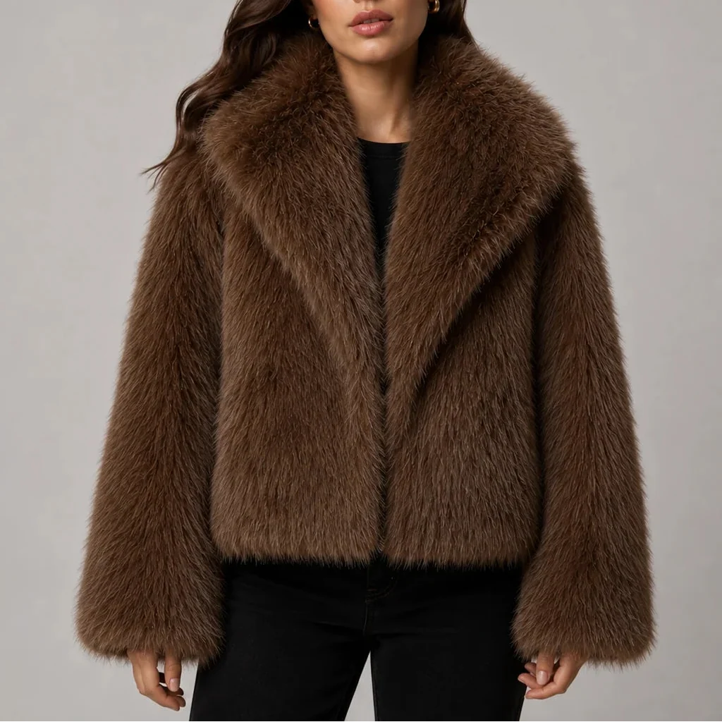 Cropped Faux Fur Collar Jacket