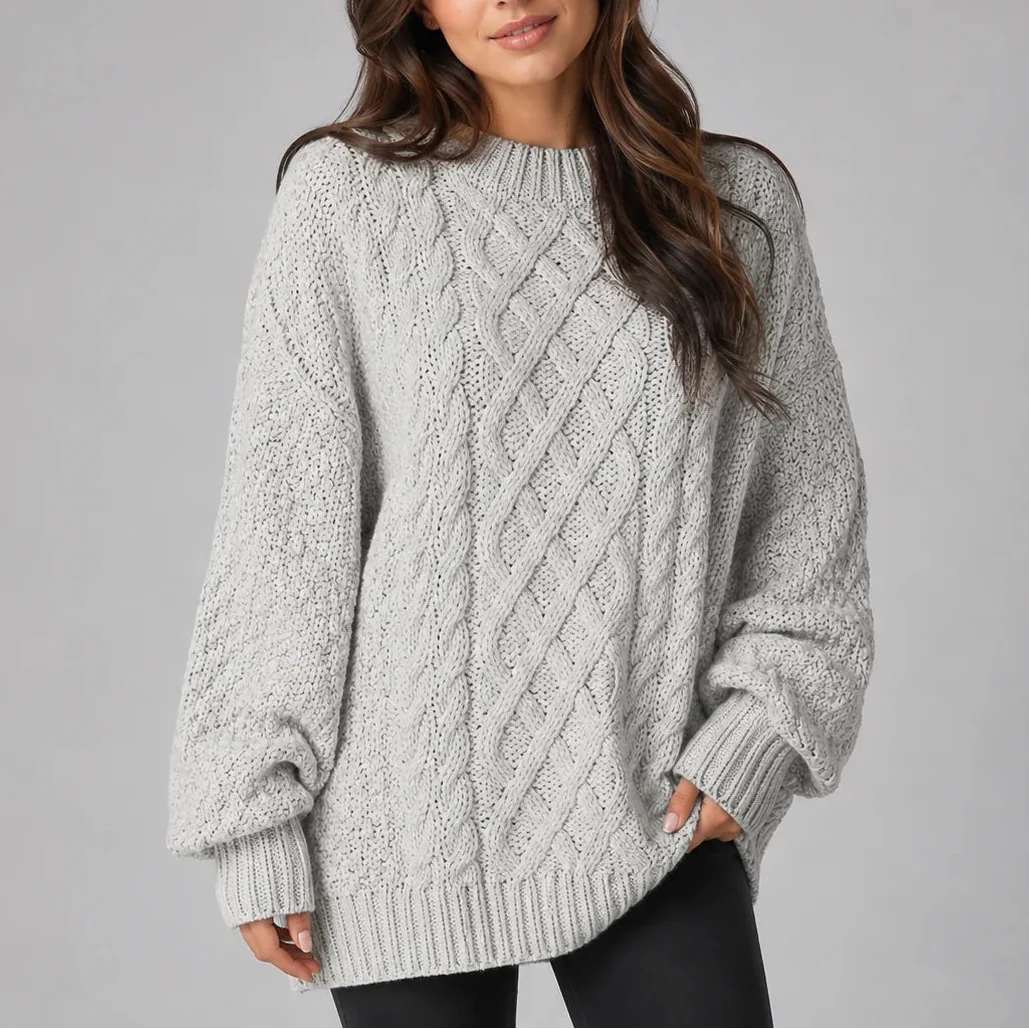 Oversized Cable Knit Sweater Dress