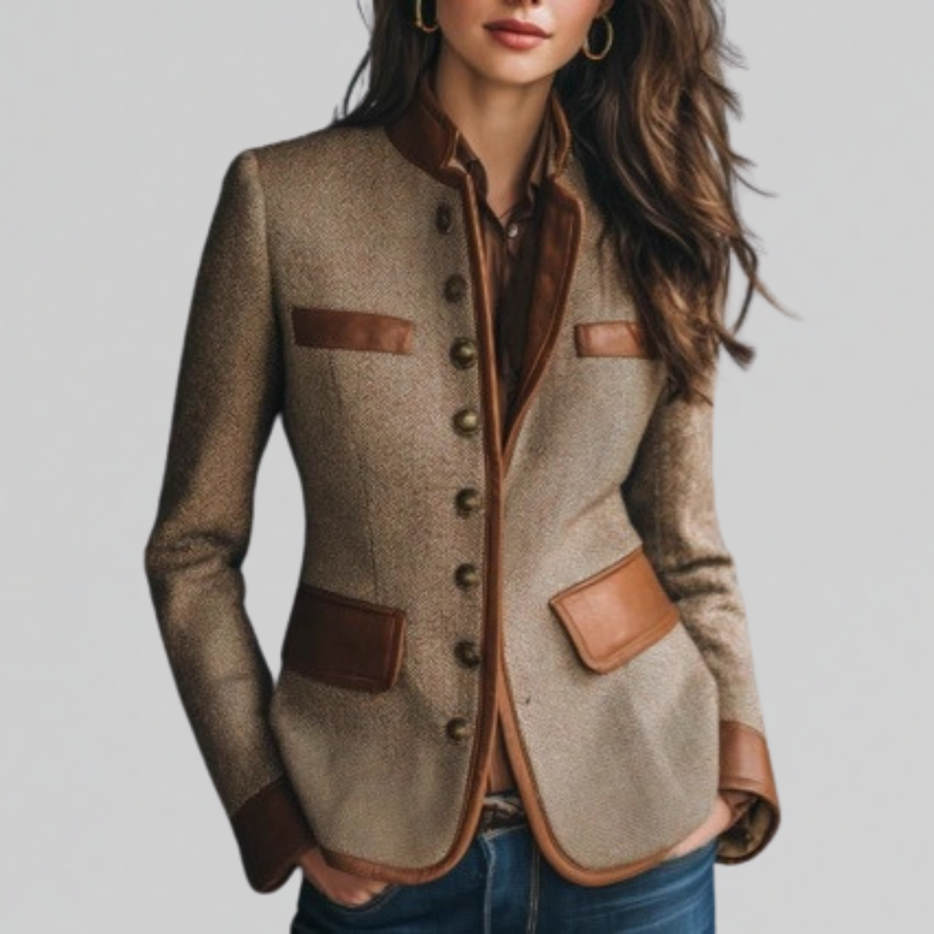 Tweed Jacket with Faux Leather Trim