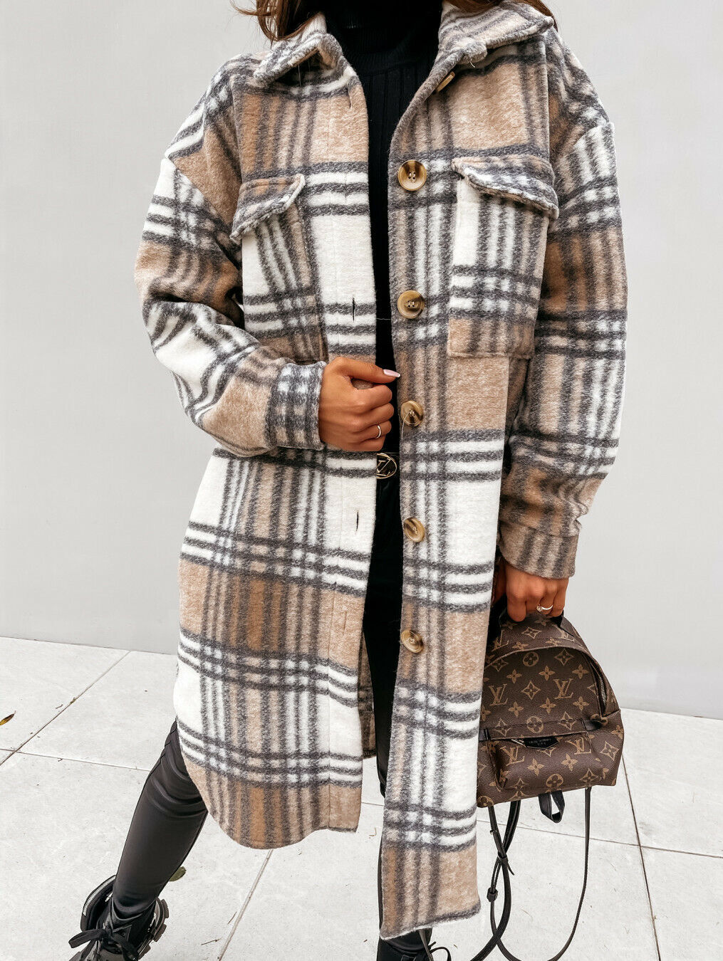 Relaxed Plaid Long Coat