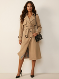 Belted Double-Breasted Long Trench Coat