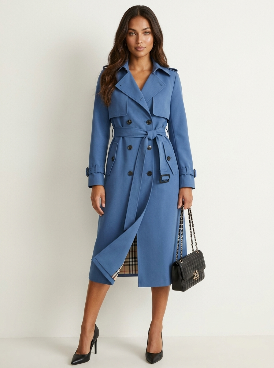 Belted Double-Breasted Long Trench Coat