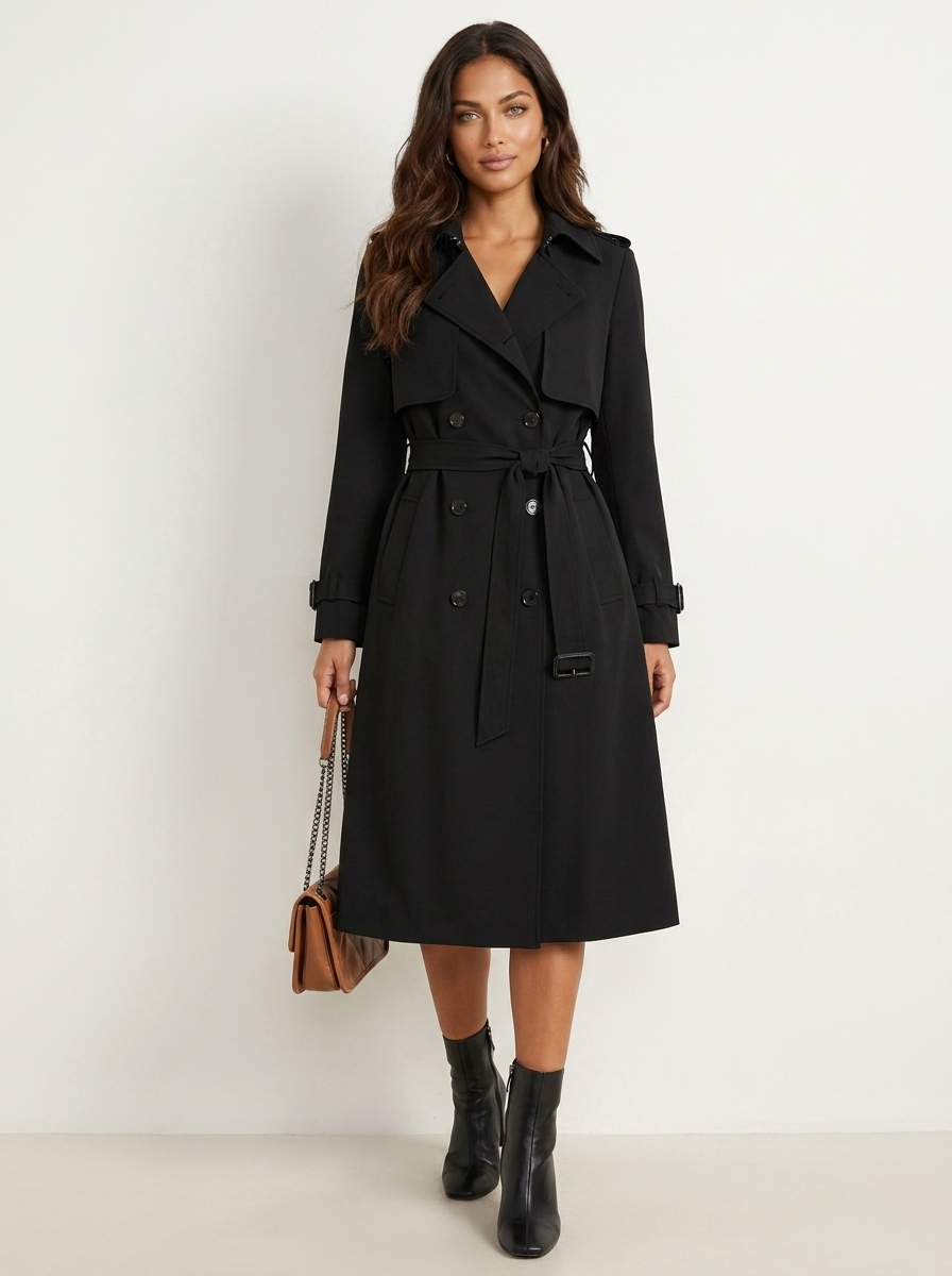 Belted Double-Breasted Long Trench Coat