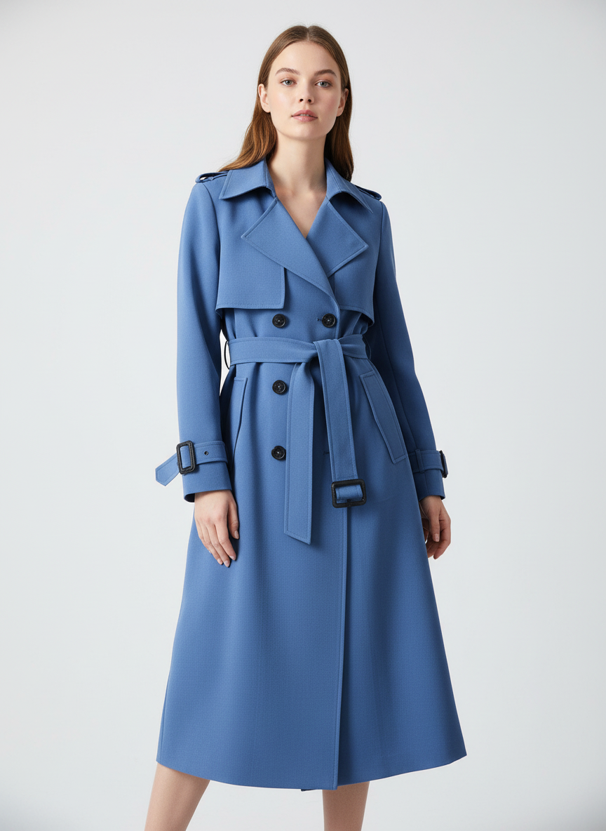 Belted Double-Breasted Long Trench Coat