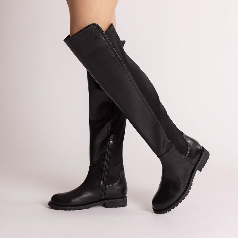 Stretch Over-the-Knee Low Heel Boots