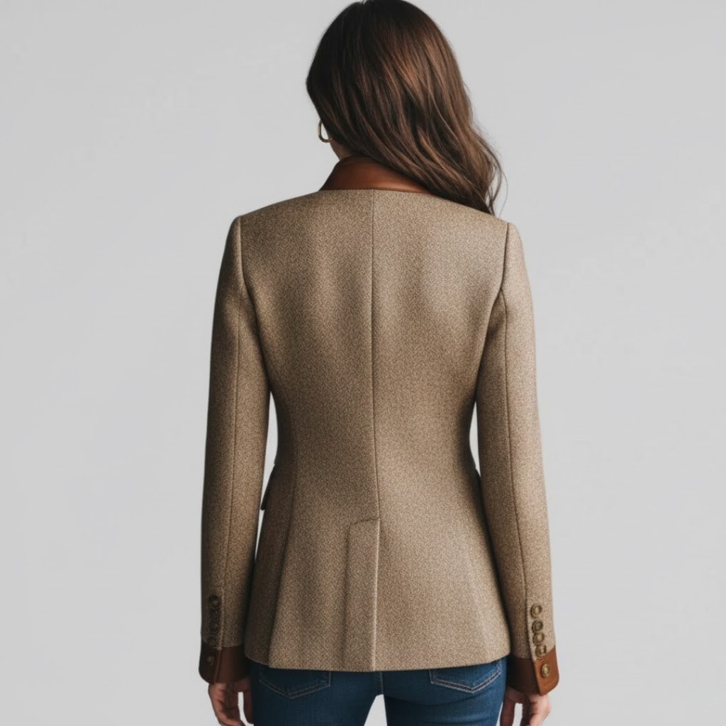 Tweed Jacket with Faux Leather Trim