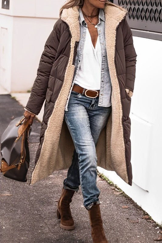 Reversible Teddy-Lined Hooded Coat