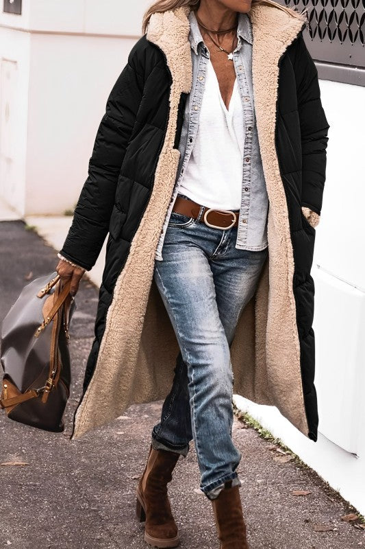 Reversible Teddy-Lined Hooded Coat