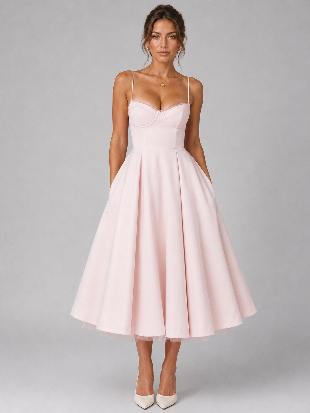 Corset Midi Dress with Full Skirt