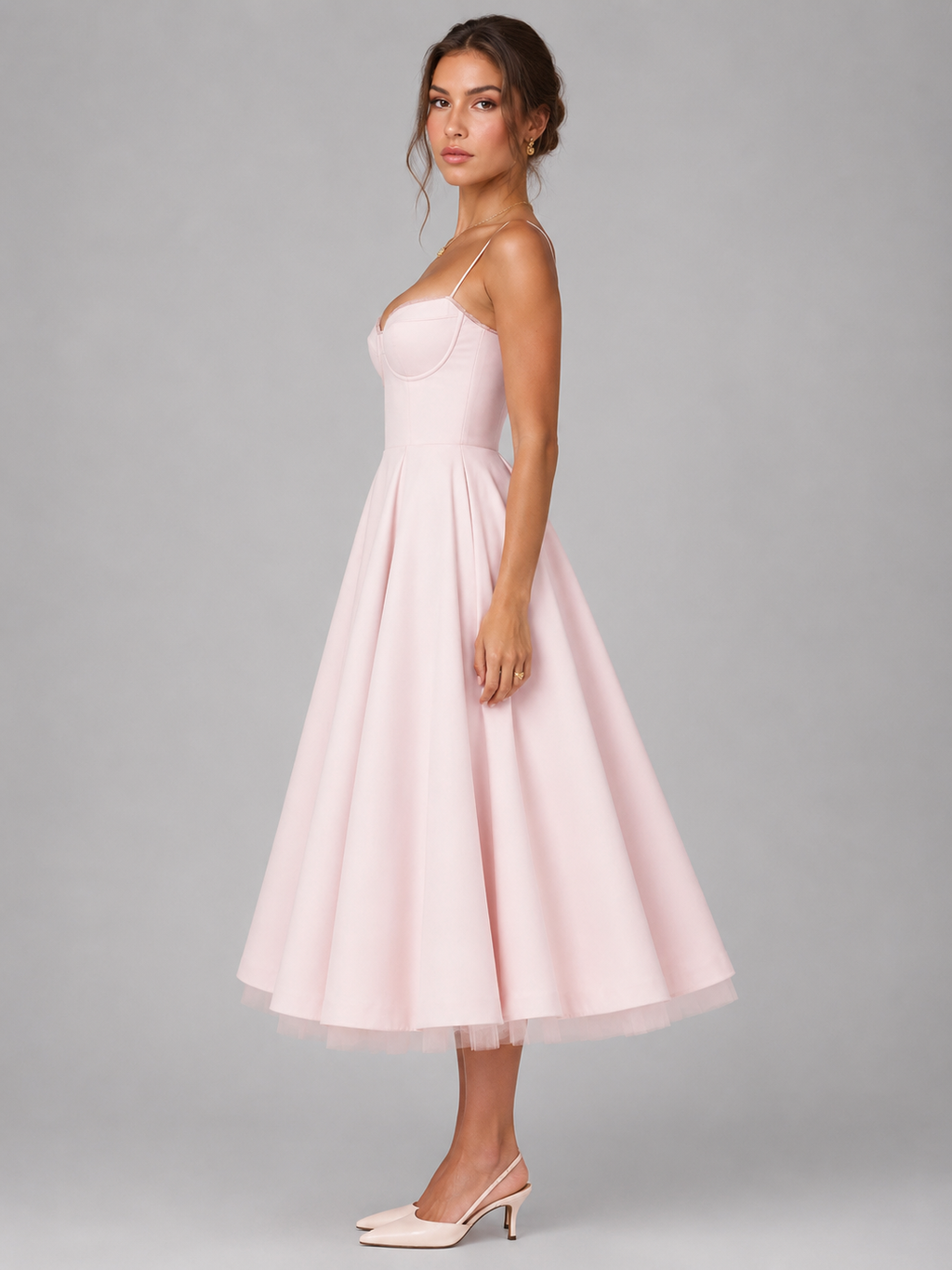 Corset Midi Dress with Full Skirt
