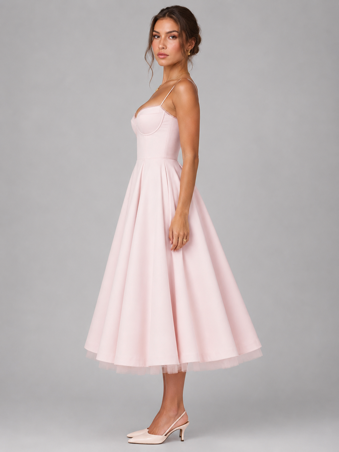 Corset Midi Dress with Full Skirt