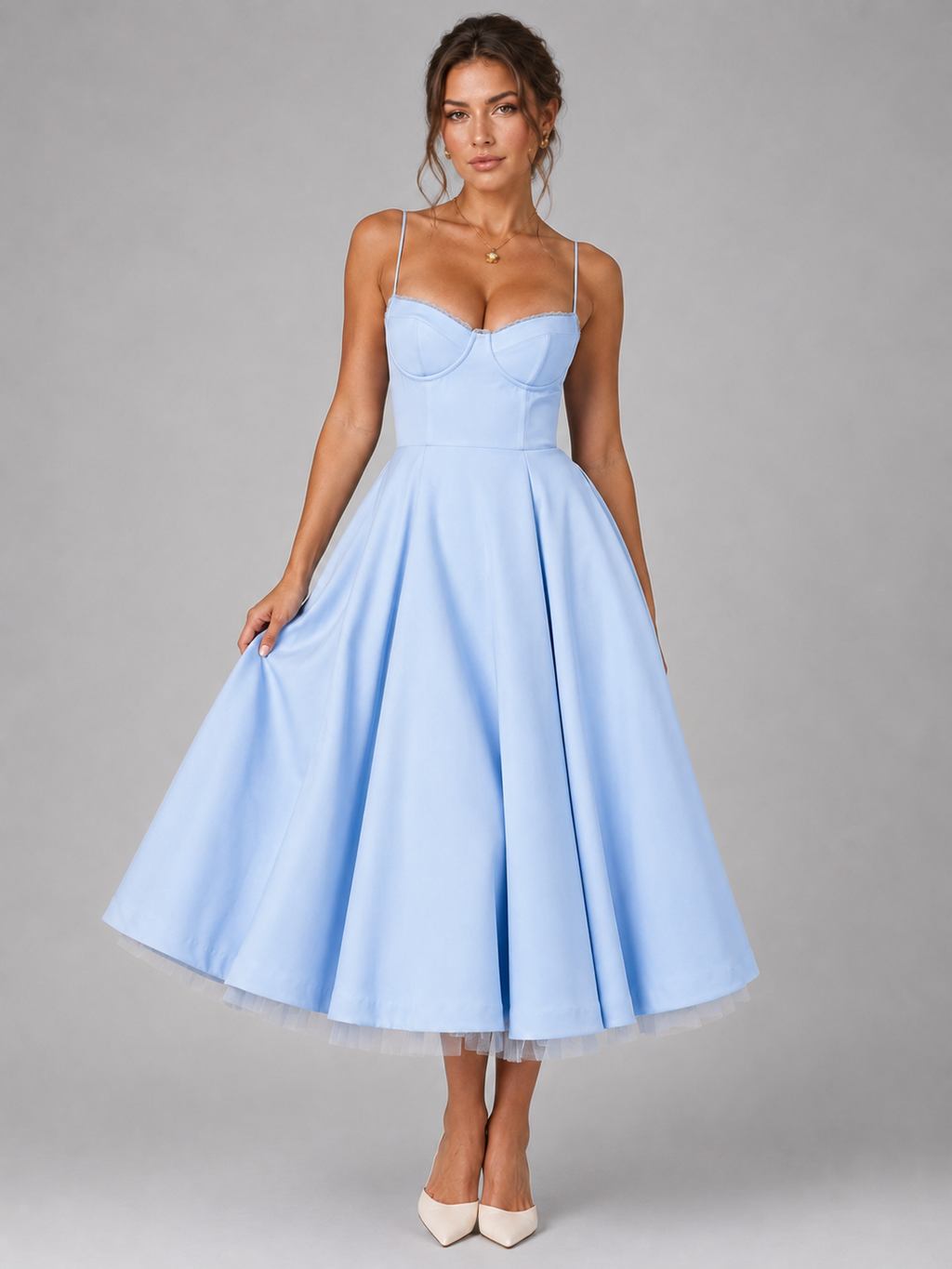 Corset Midi Dress with Full Skirt