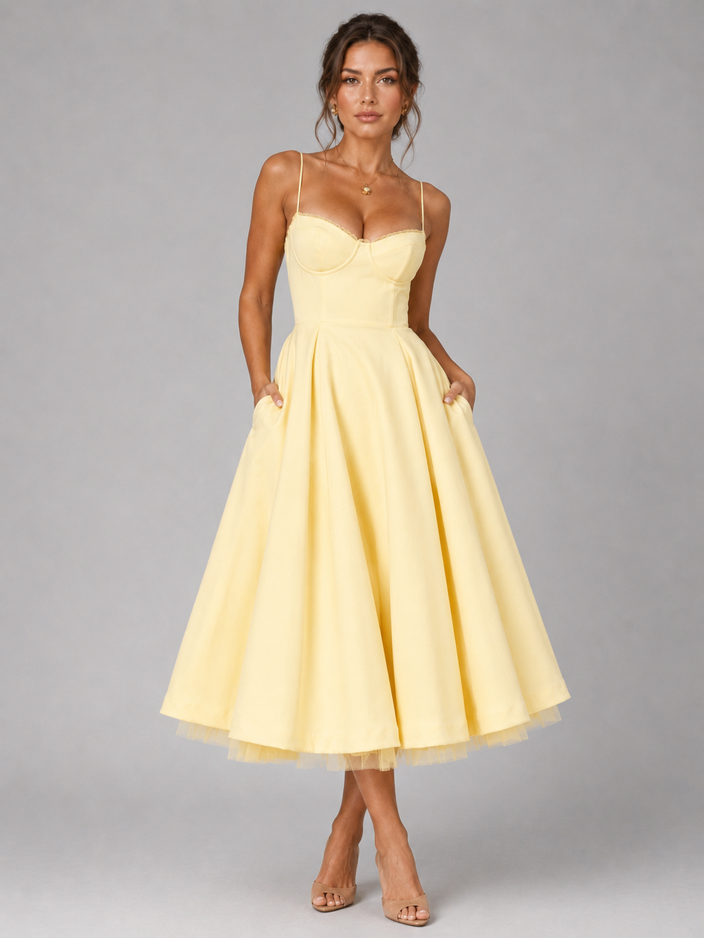 Corset Midi Dress with Full Skirt