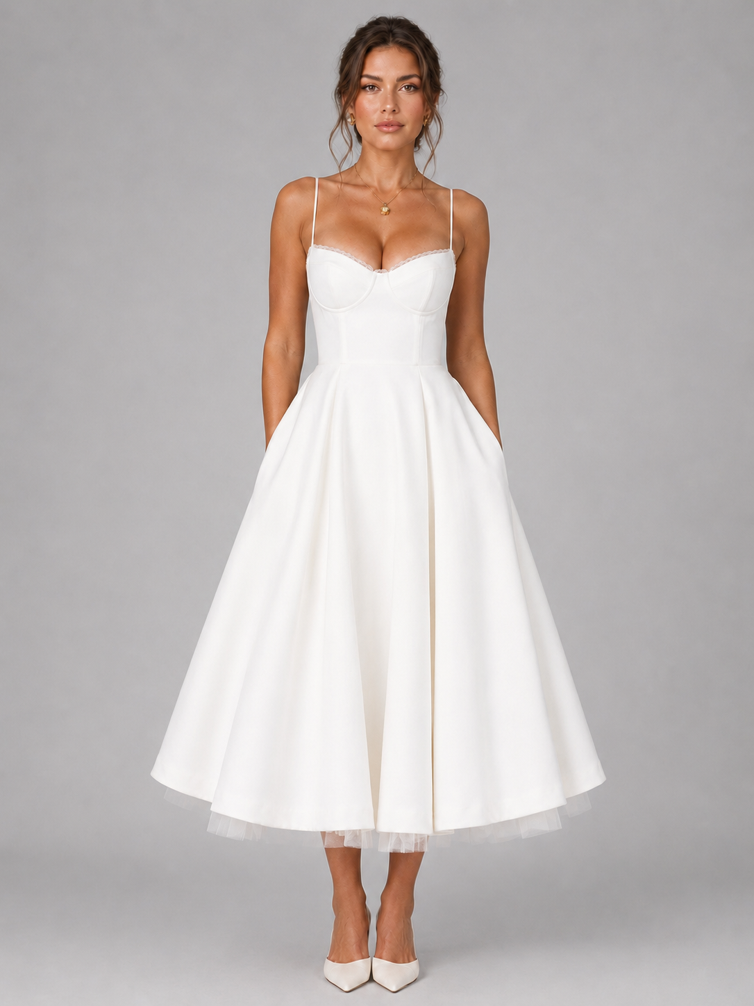 Corset Midi Dress with Full Skirt