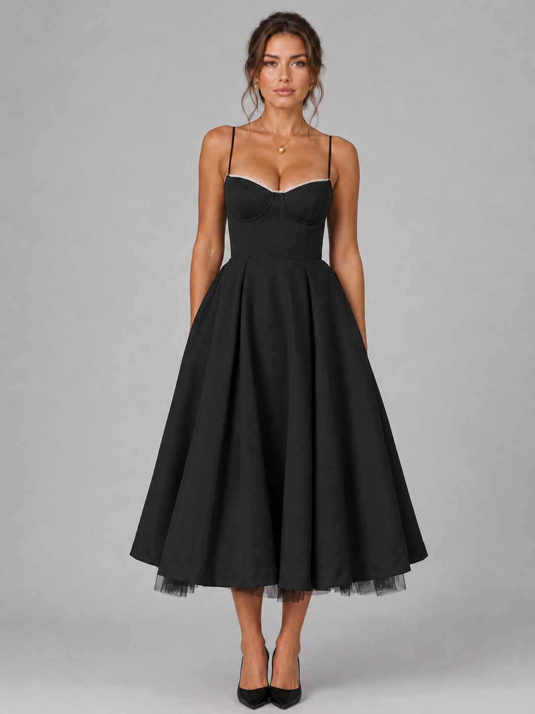 Corset Midi Dress with Full Skirt