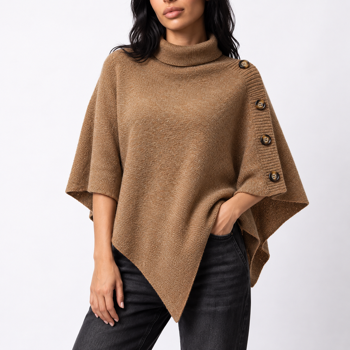 Turtleneck Button Poncho