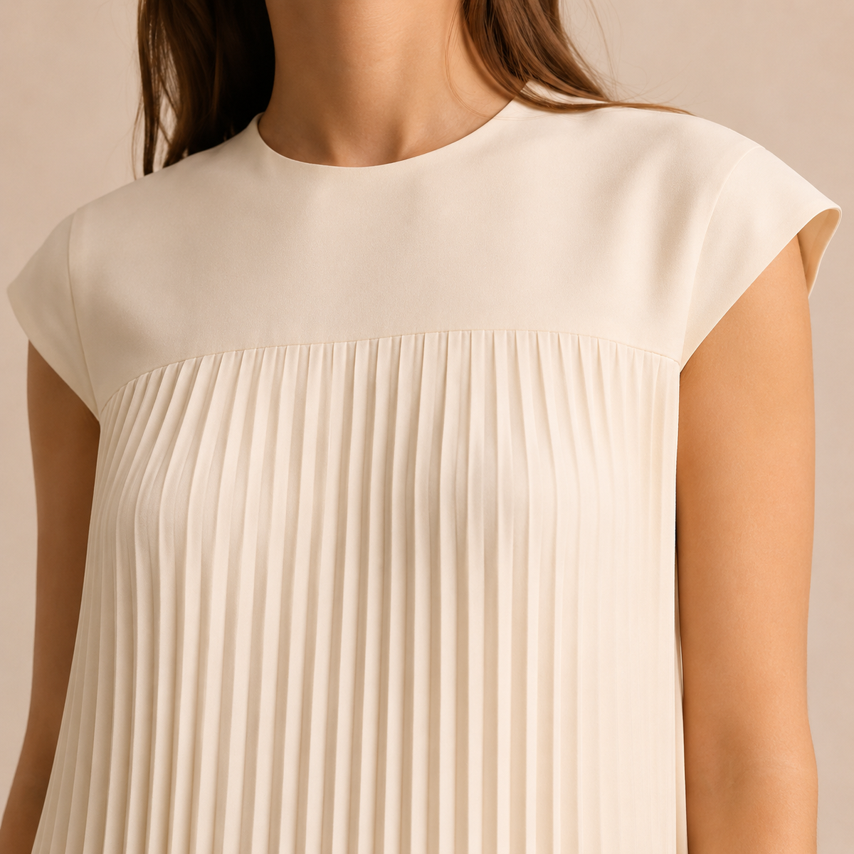 Pleated Column Cap Sleeve Maxi Dress