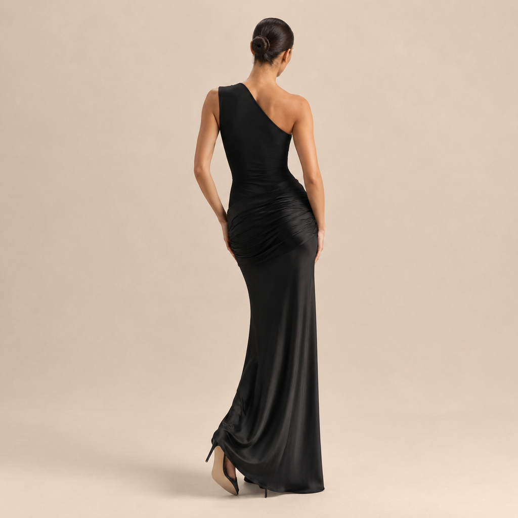 One-Shoulder Satin Column Gown