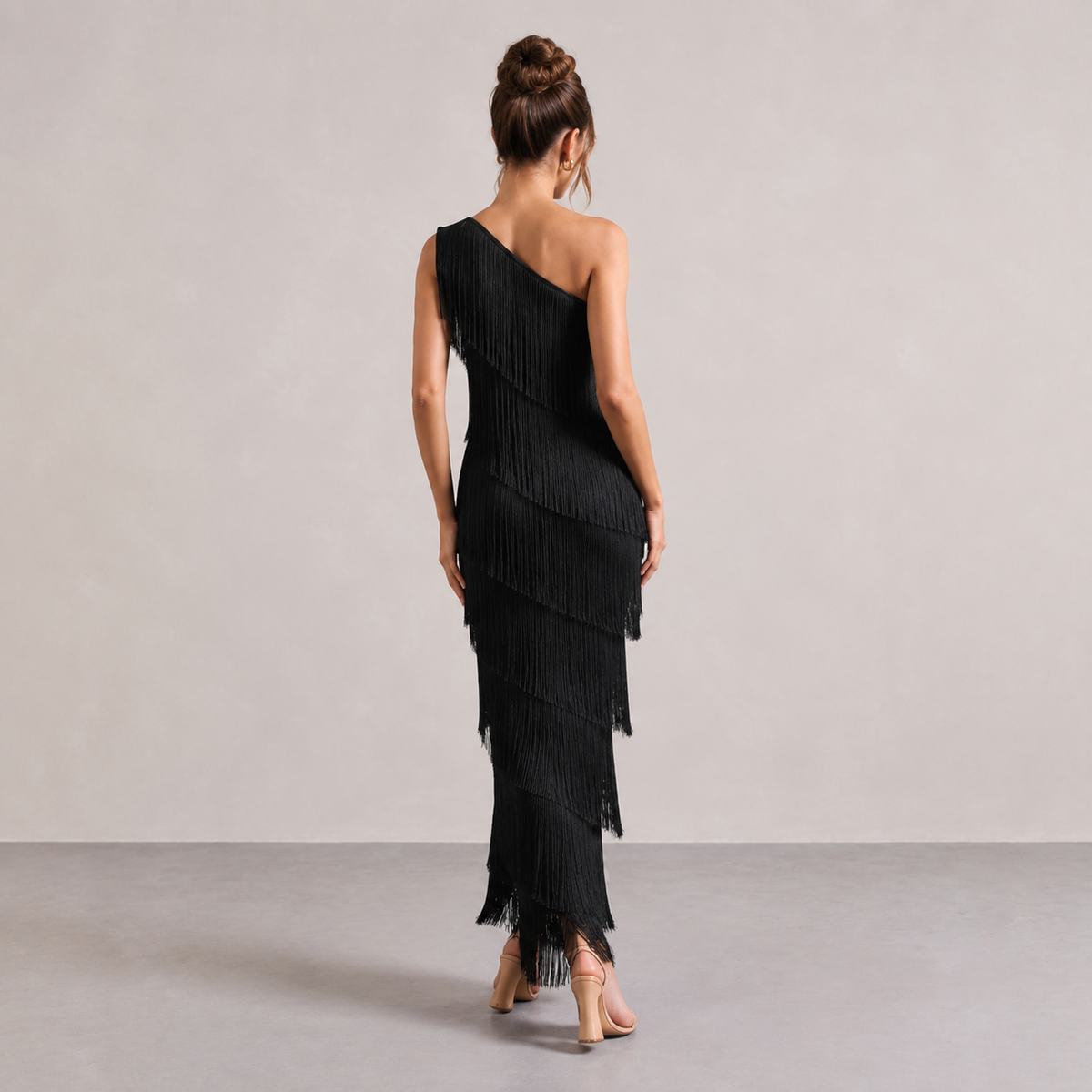 The Oliva One-Shoulder Fringe Maxi Dress