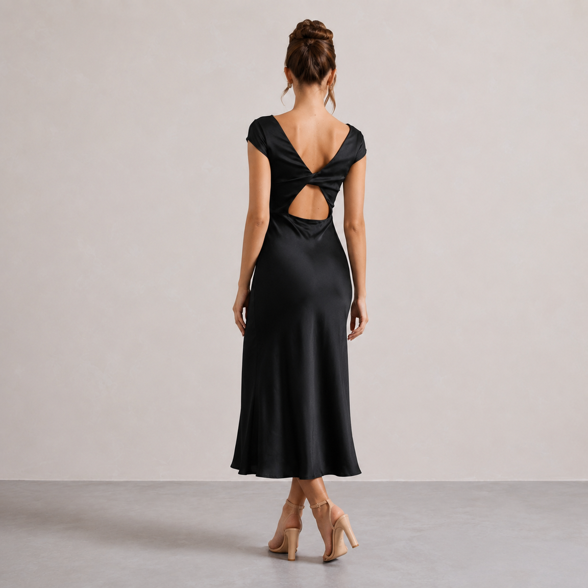 The Rossana Satin Cowl-Neck Midi Dress