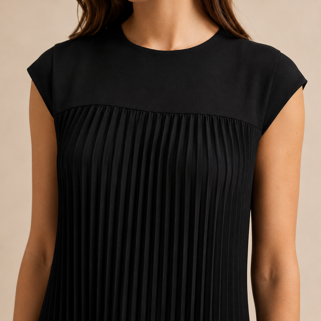 Pleated Column Cap Sleeve Maxi Dress