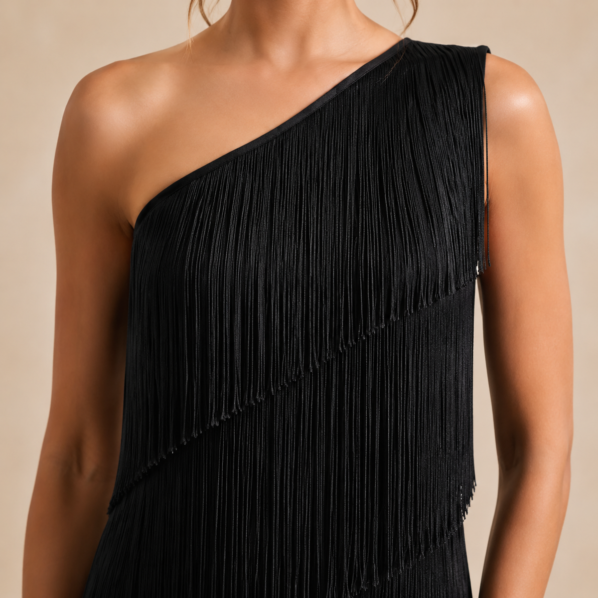The Oliva One-Shoulder Fringe Maxi Dress