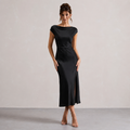 The Rossana Satin Cowl-Neck Midi Dress