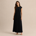 Pleated Column Cap Sleeve Maxi Dress