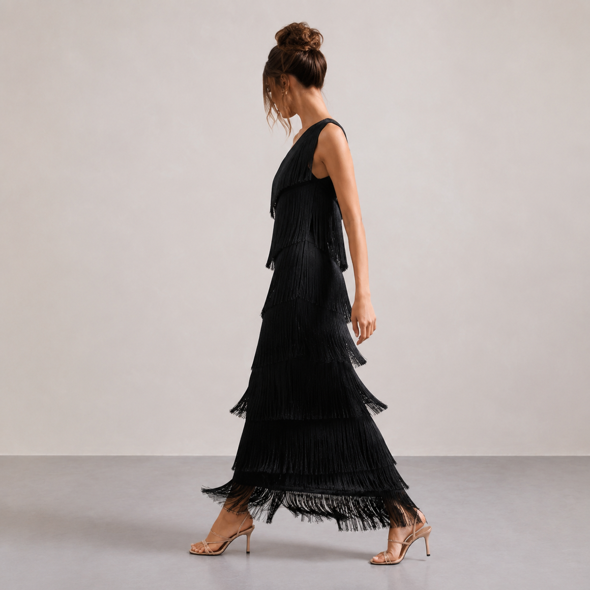 The Oliva One-Shoulder Fringe Maxi Dress