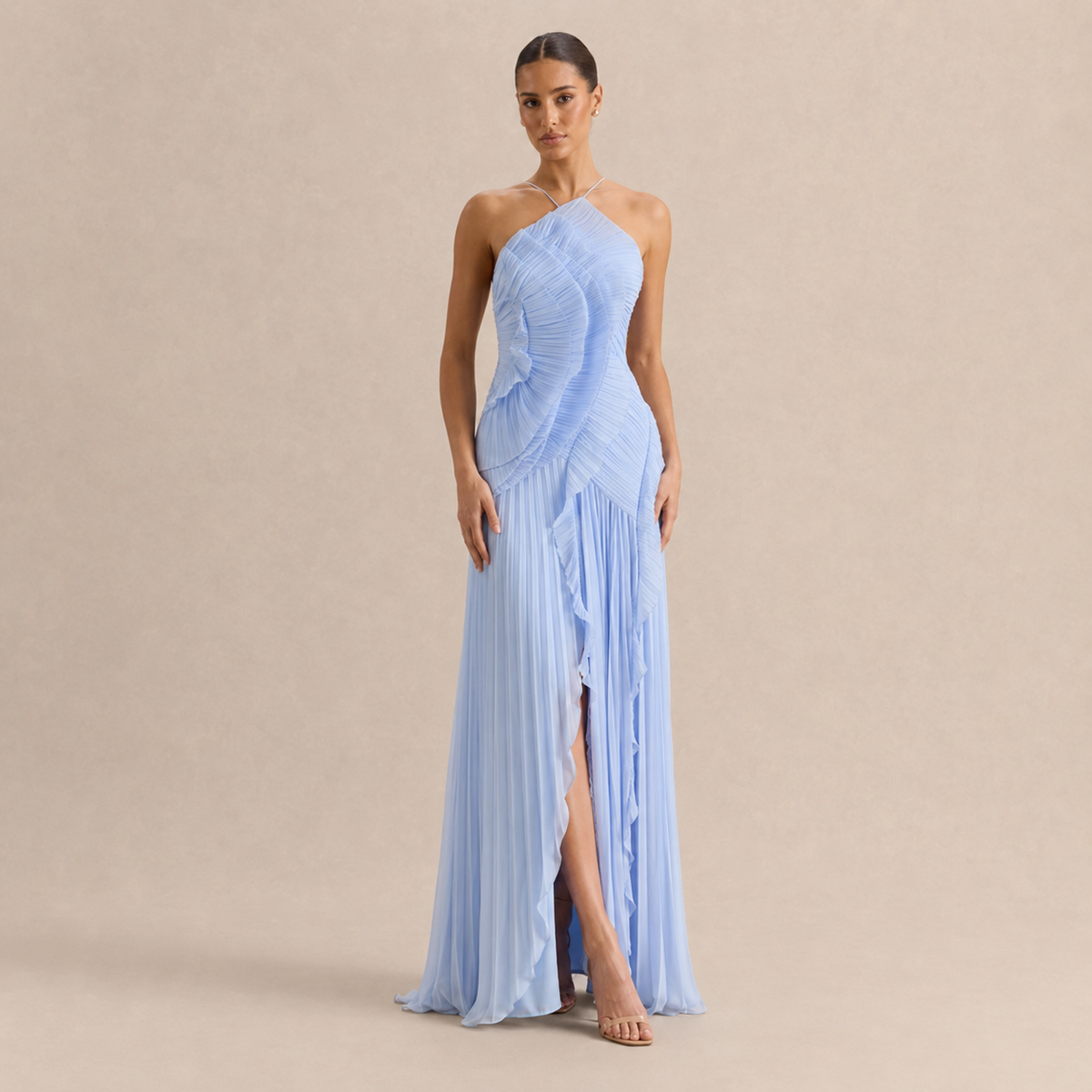 The Serafina Pleated Halter Maxi Dress