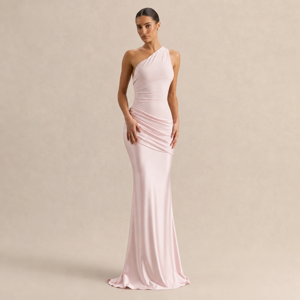 One-Shoulder Satin Column Gown