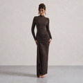 Mock Neck Ruched Jersey Maxi Dress