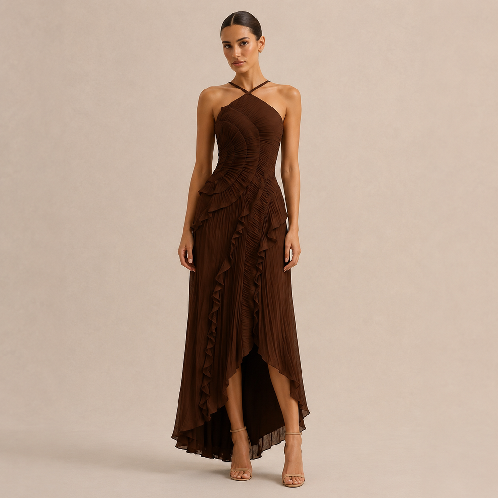 The Serafina Pleated Halter Maxi Dress