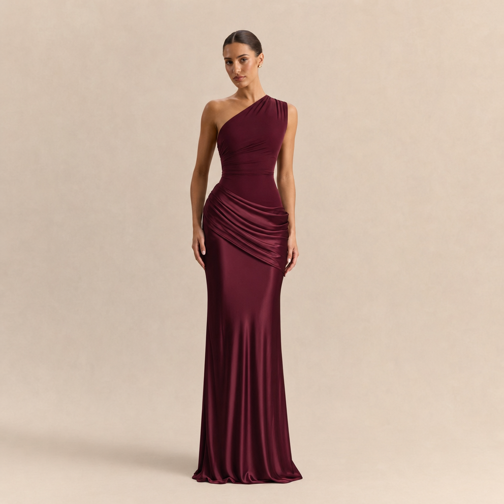 One-Shoulder Satin Column Gown