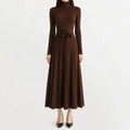 Belted Turtleneck Flared Sweater Dress