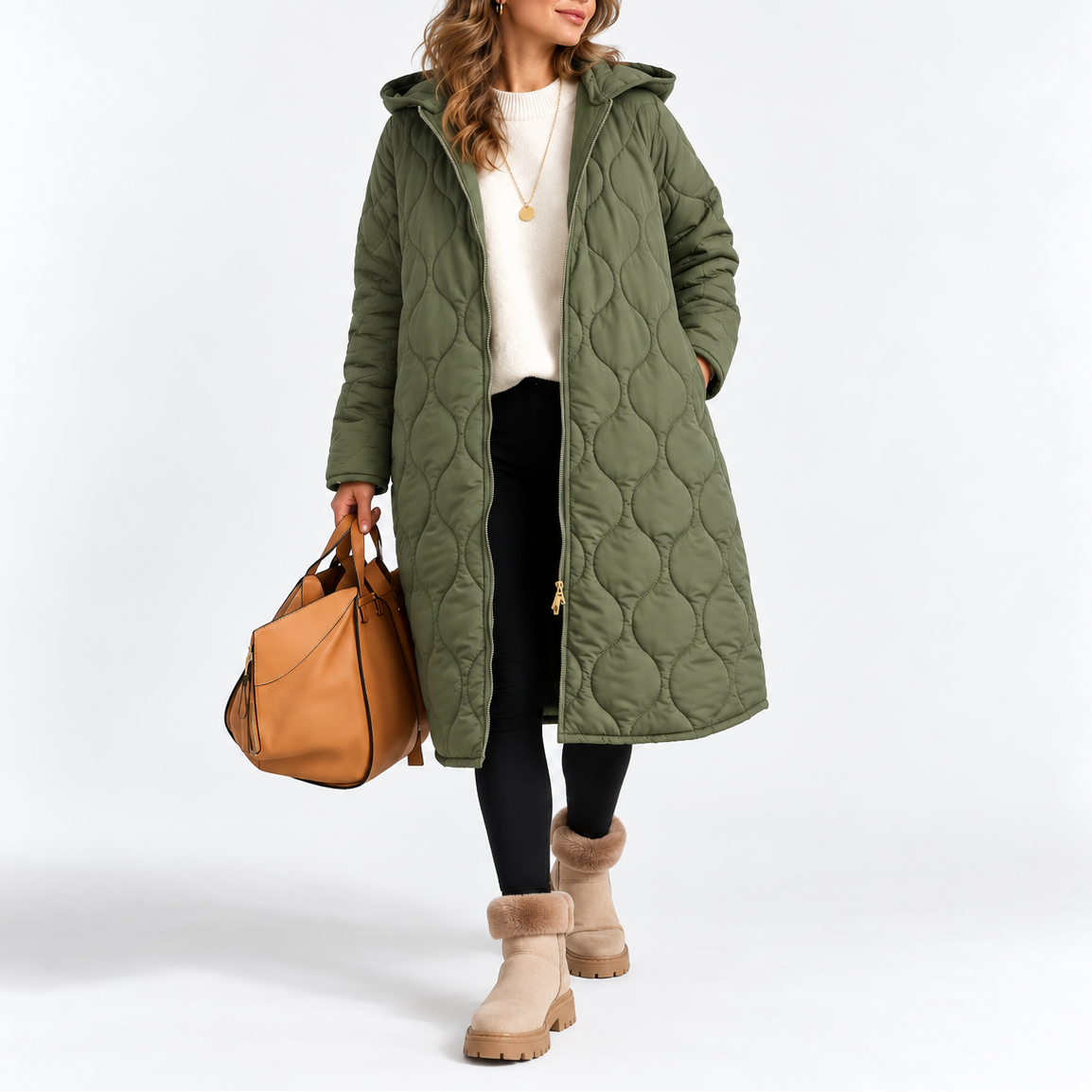 Long Quilted Hooded Coat