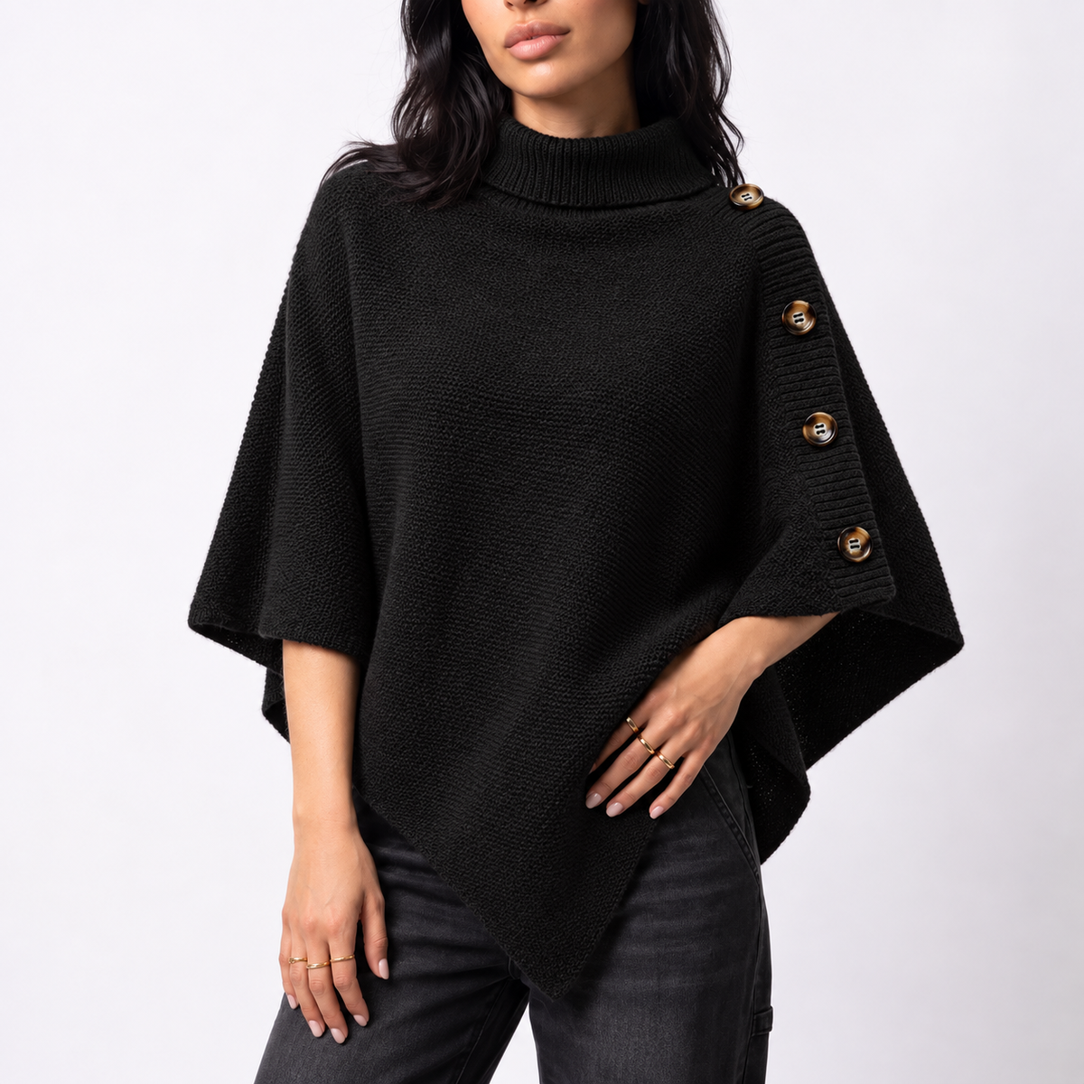 Turtleneck Button Poncho