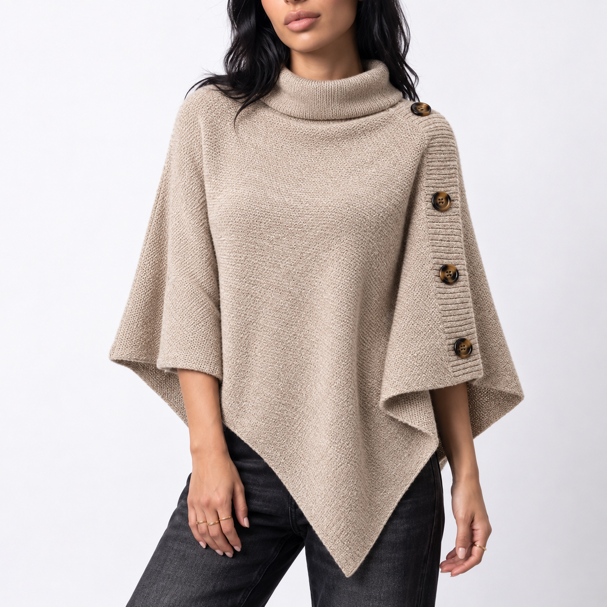 Turtleneck Button Poncho