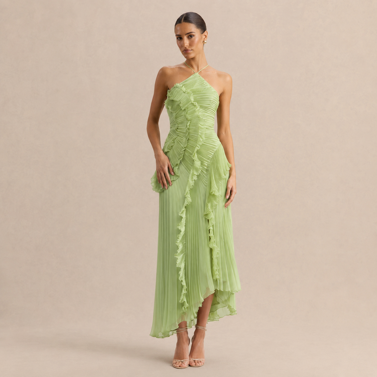 The Serafina Pleated Halter Maxi Dress