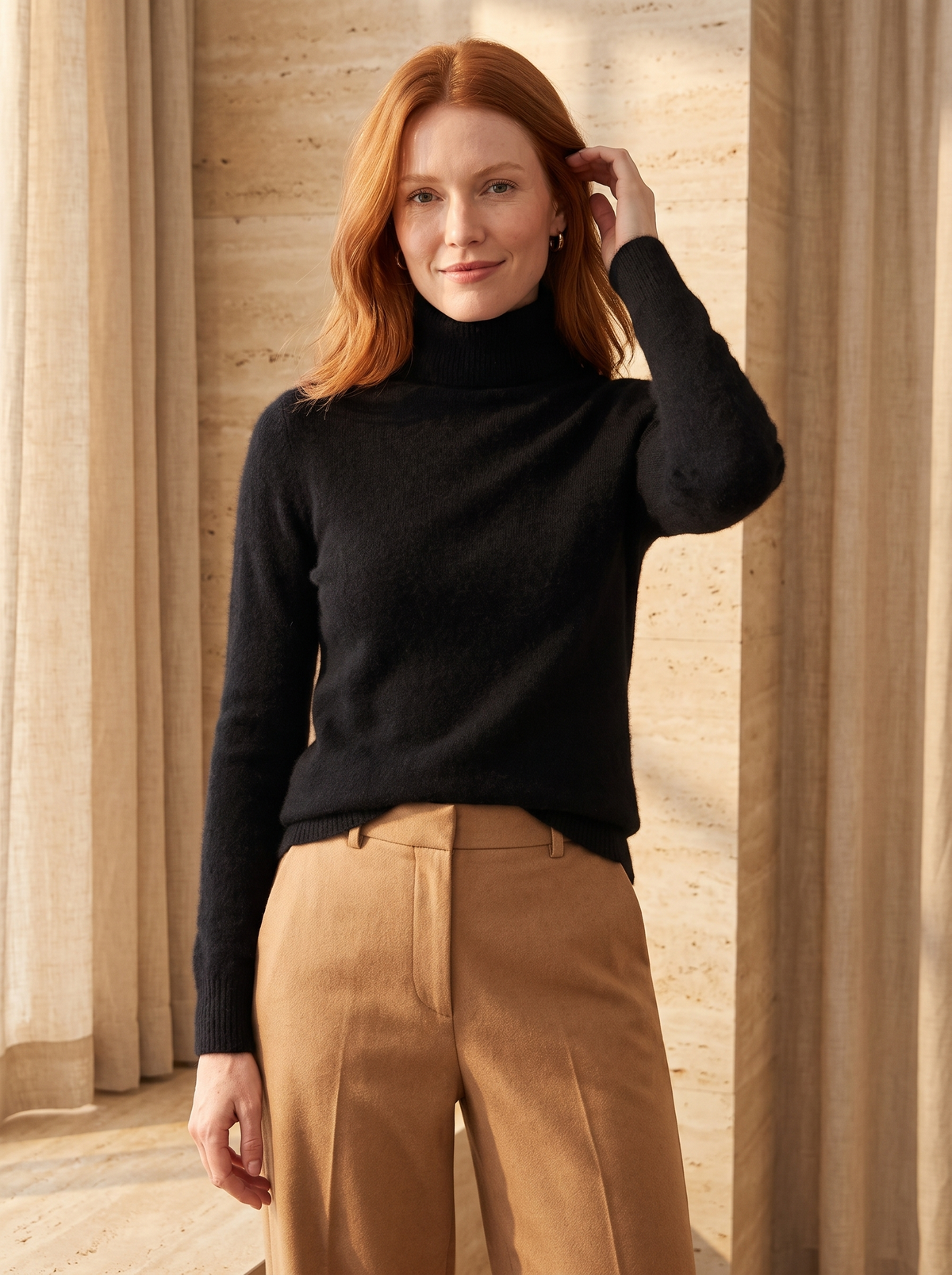 Slim Turtleneck Sweater in Black, front view